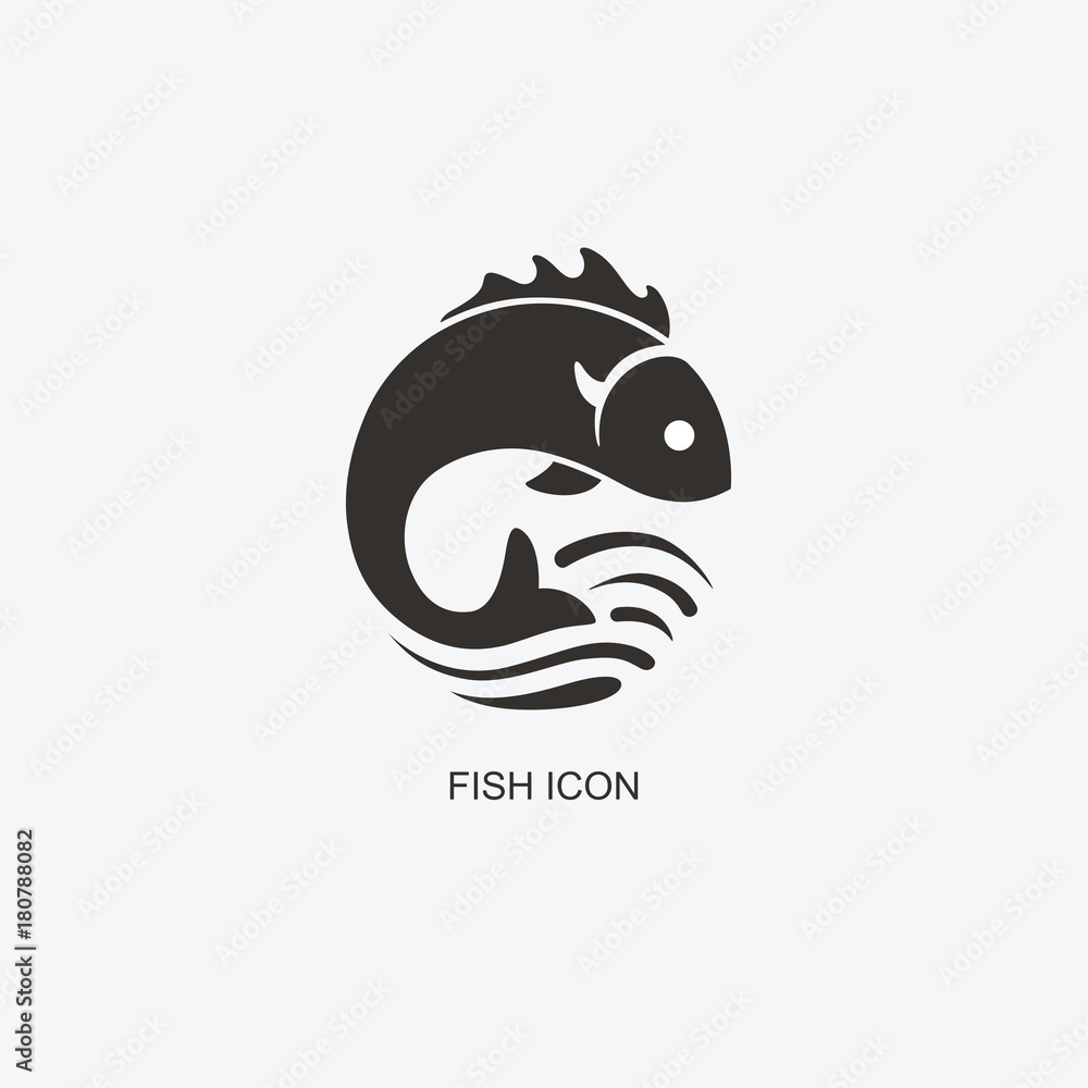 Fish logo template for design. Icon of seafood restaurant. Illustration of graphic flat style Fish logo template for design. Icon of seafood restaurant. Illustration of graphic flat style