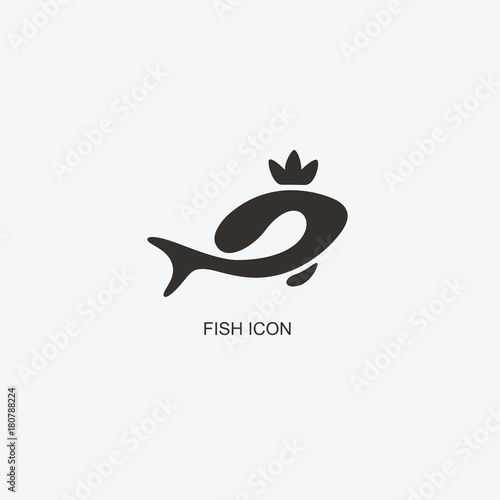 Fish in the crown logo template for design. Icon of seafood restaurant..Animals in a natural environment. Illustration of graphic flat style