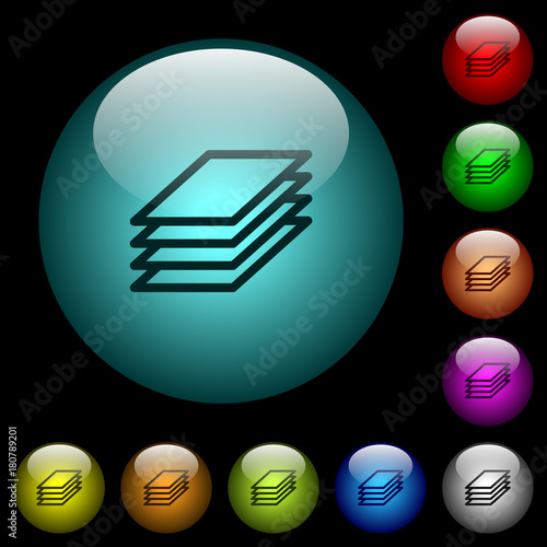 Printing papers icons in color illuminated glass buttons