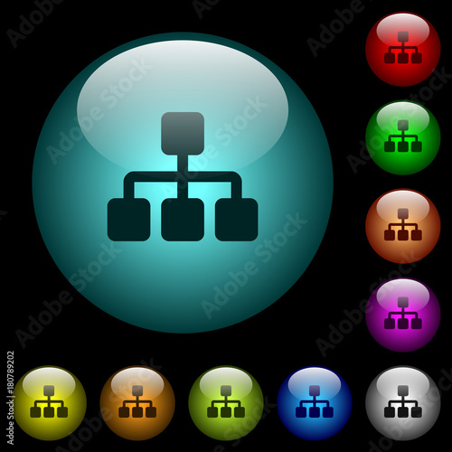 Network icons in color illuminated glass buttons