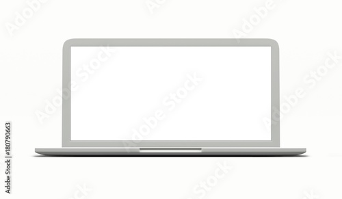 Laptop with blank screen isolated on white 3d render