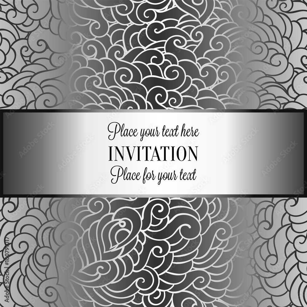 Abstract background with luxury metal silver place for text vintage tracery made of feathers, damask floral wallpaper ornaments, invitation card, fashion pattern Abstract background with luxury metal silver place for text vintage tracery made of feathers, damask floral wallpaper ornaments, invitation card, fashion pattern