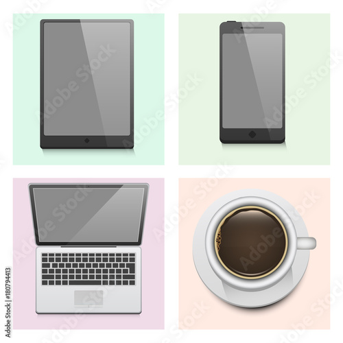 Premium corporate identity template flayer business stationery mock-up realistic 3d top view vector illustration