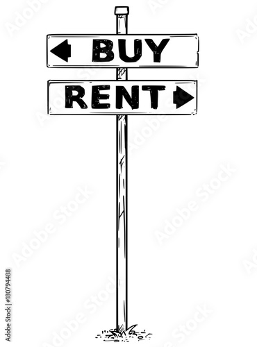 Two Arrow Sign Drawing of Buy or Rent Decision Arrows