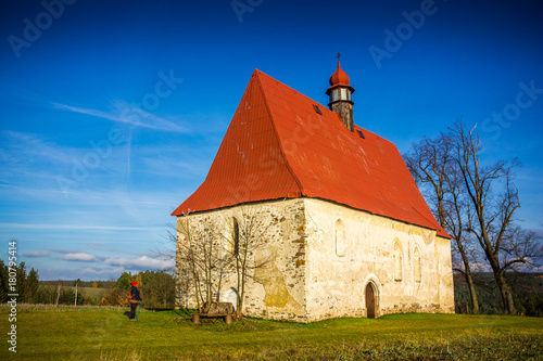 Old church in the field. Dobronice u Bechyne, Czech republic.