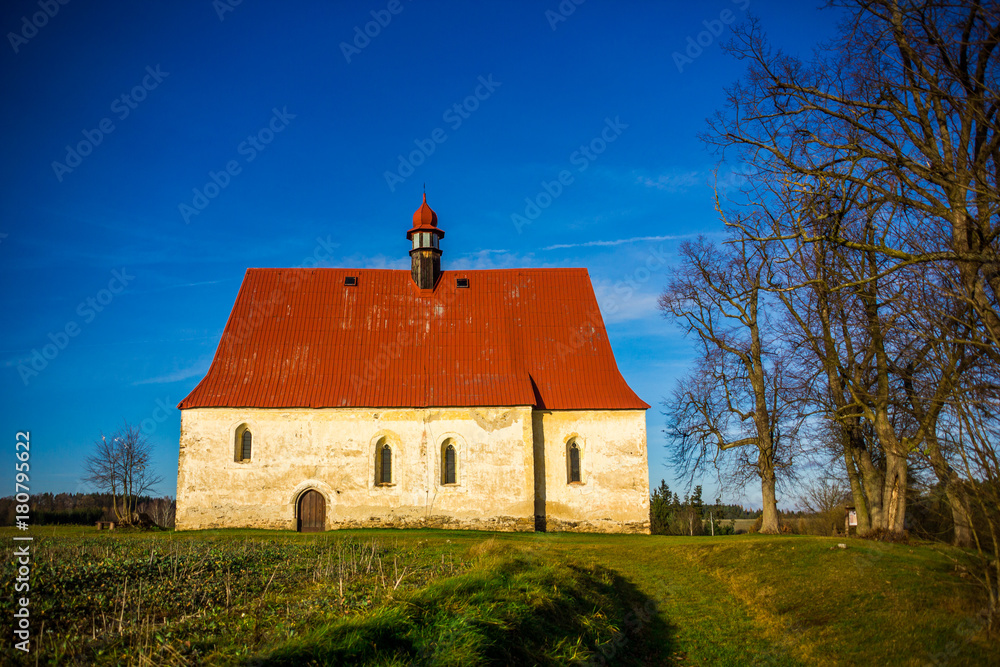 Old church in the field. Dobronice u Bechyne, Czech republic.