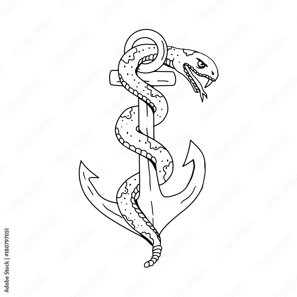 Obraz premium Rattlesnake Coiling on Anchor Drawing