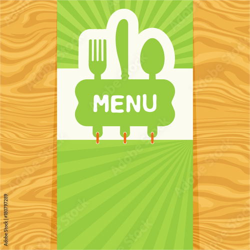Fork, spoon and knife, tag for text. Flat design