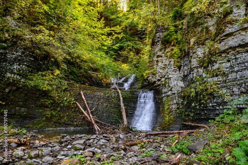 Zamlakskyi waterfall in Maniava. Carpathian Mountains, Ivano-Frankivska oblast, Ukraine. photo