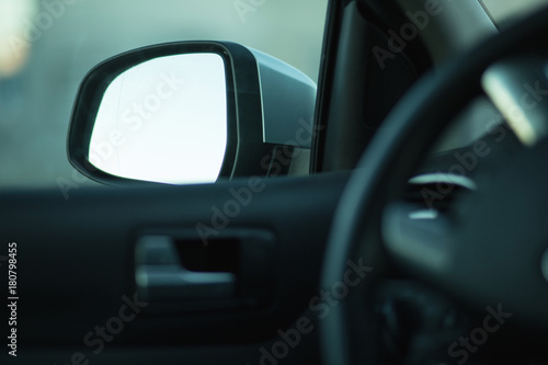 New car rearview mirror seen from inside