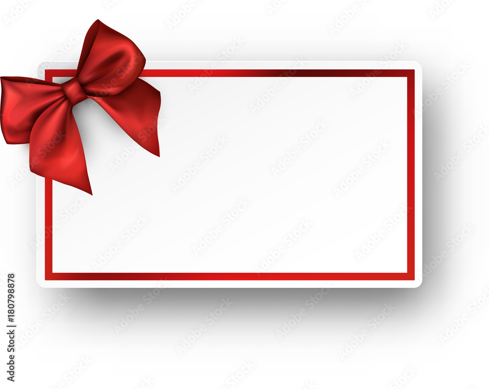 White holiday card with red bow. White holiday card with red bow.