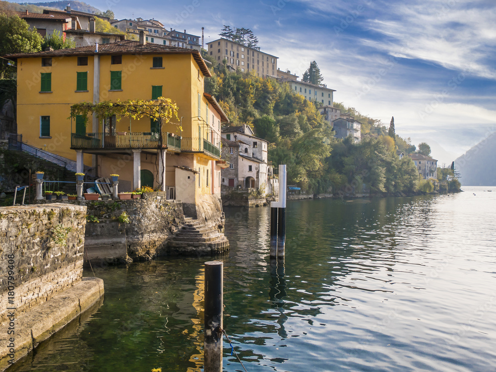 Beautiful village of Nesso in autumn, on Lake Como.