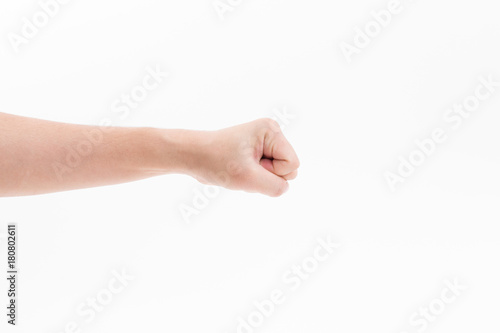 Man hand punch isolated on white background