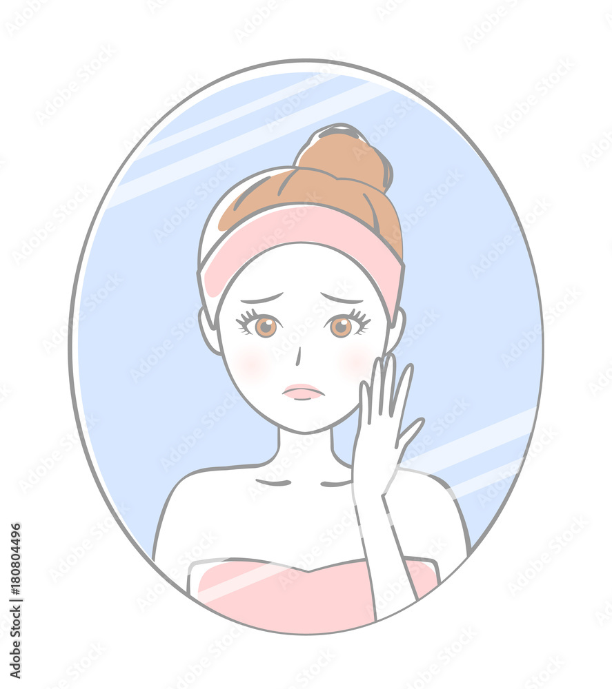 鏡を見る女性 悩む 鏡を見る女性 悩む