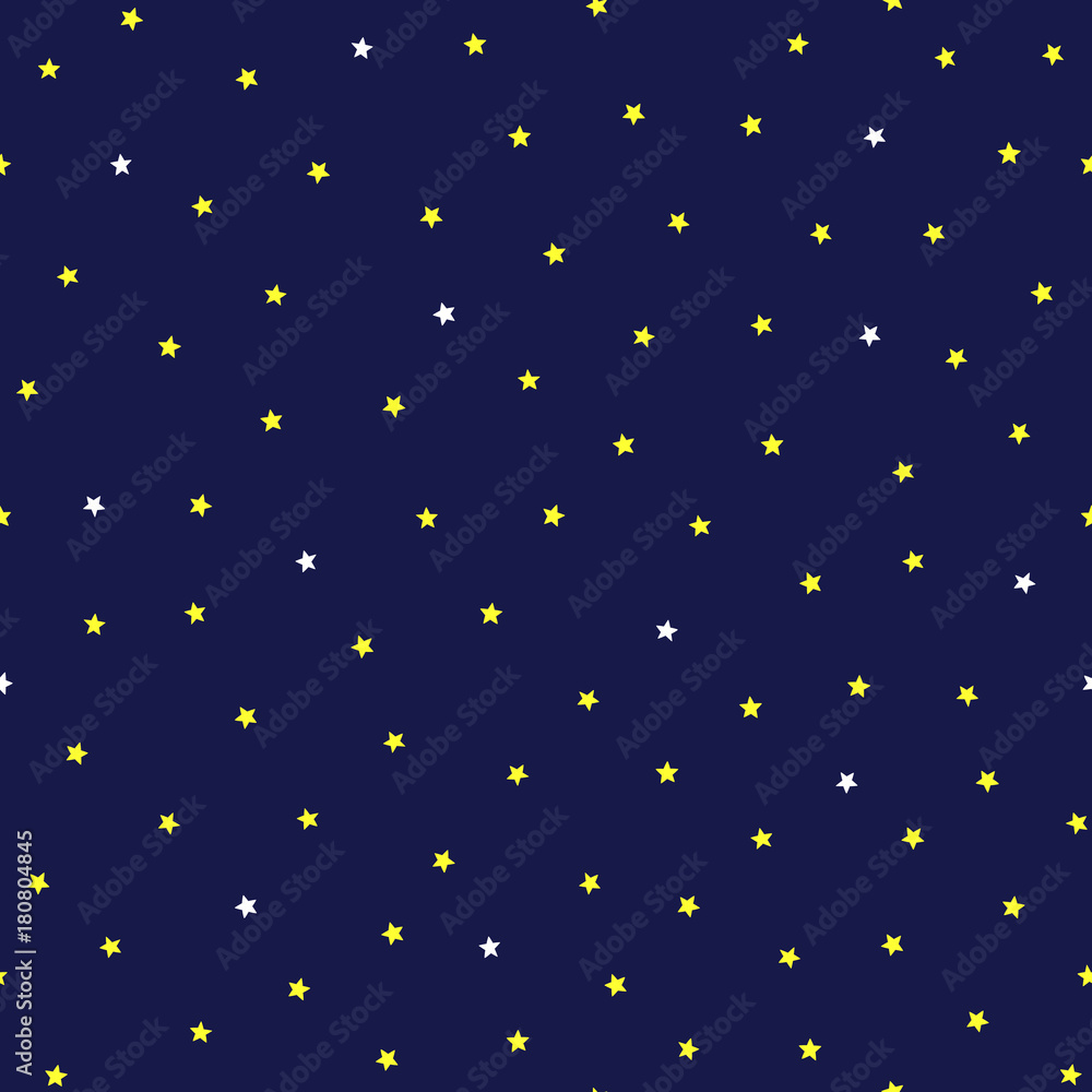 White and yellow stars on blue background. Seamless pattern. White and yellow stars on blue background. Seamless pattern.