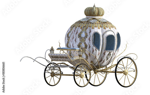 Fotografia Beautiful Princess carriage isolated on white. 3D Render.