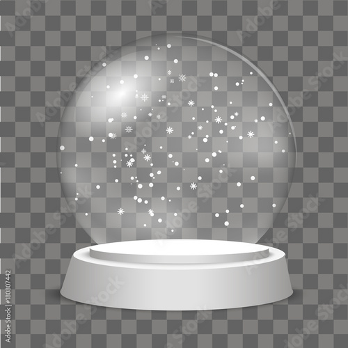 Christmas Globe with falling snow on transparent background. Vector