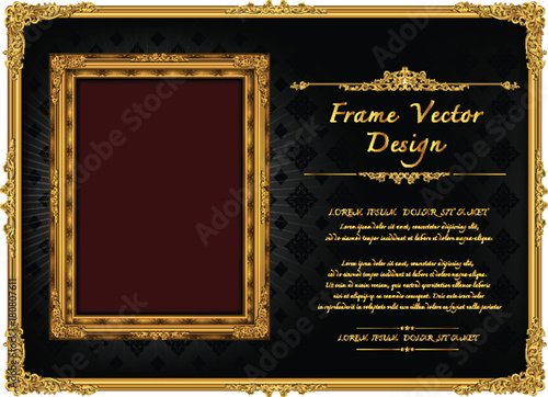 Thailand Royal gold frame on drake pattern background, Vintage photo frame on drake background, antique, vector design pattern