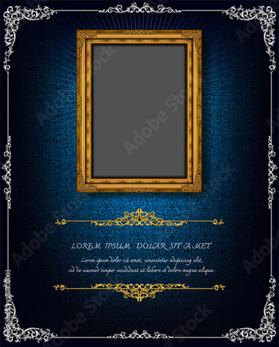 Thailand Royal gold frame on drake pattern background, Vintage photo frame on drake background, antique, vector design pattern