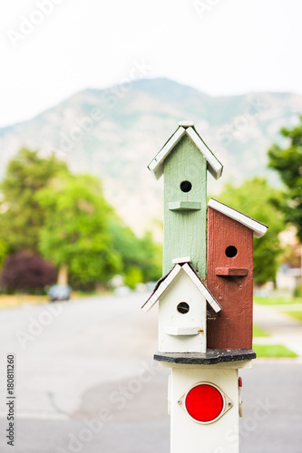 Triple birdhouses, tall and cute