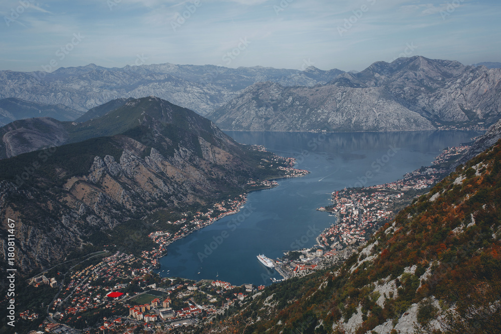 Kotor bay skyline, Montenegro, Europe. Top view