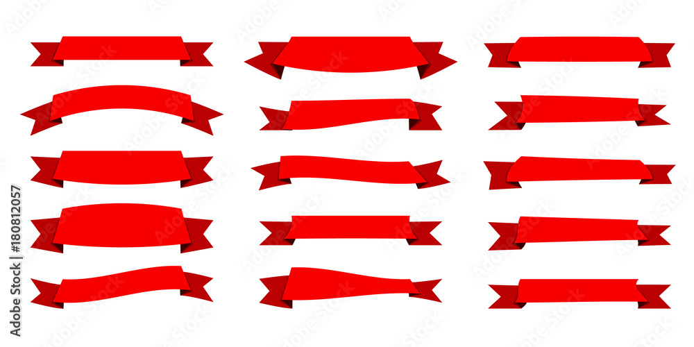 Red ribbon. Flat vector ribbons banners flat isolated on white background, Illustration set of red tape Red ribbon. Flat vector ribbons banners flat isolated on white background, Illustration set of red tape