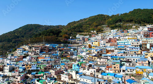 Gamcheon cultural village in Busan house on the mountain. The area is known for its brightly painted houses. © nunawwoofy