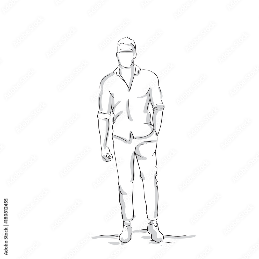 Business Man Silhouette Holding Hand In Pocket Full Length Male Businessman Skecth On White Background Vector Illustration Business Man Silhouette Holding Hand In Pocket Full Length Male Businessman Skecth On White Background Vector Illustration
