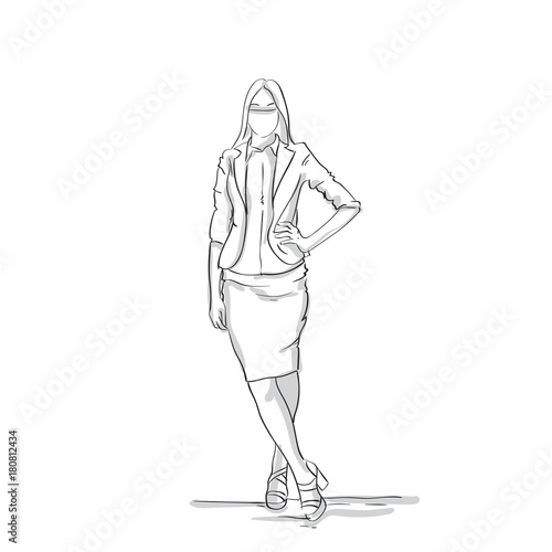 Business Woman Silhouette Full Length Female Businesswoman Skecth On White Background Vector Illustration