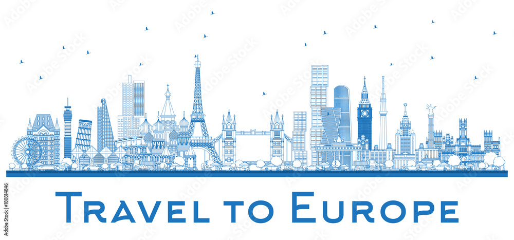 Outline Famous Landmarks in Europe. London, Paris, Moscow, Rome, Madrid.