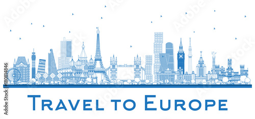 Outline Famous Landmarks in Europe. London, Paris, Moscow, Rome, Madrid.