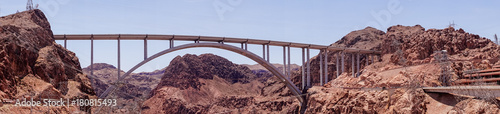 Desert panorama in Arizona-Nevada and the construction of the Hoover Dam hydroelectric plant