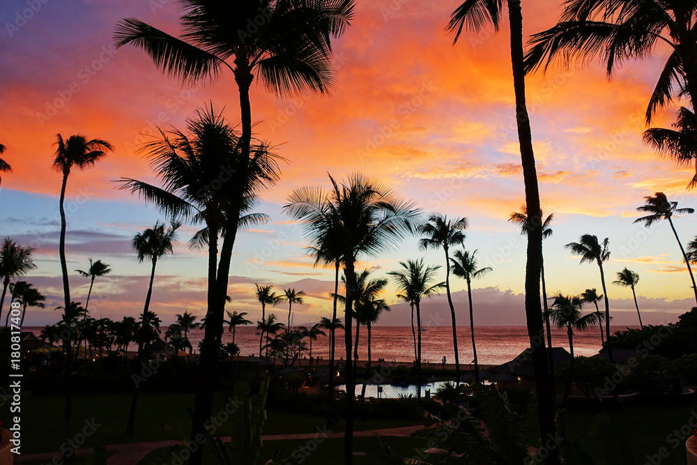 Sunset from a hotel balcony in Maui, Hawaii
