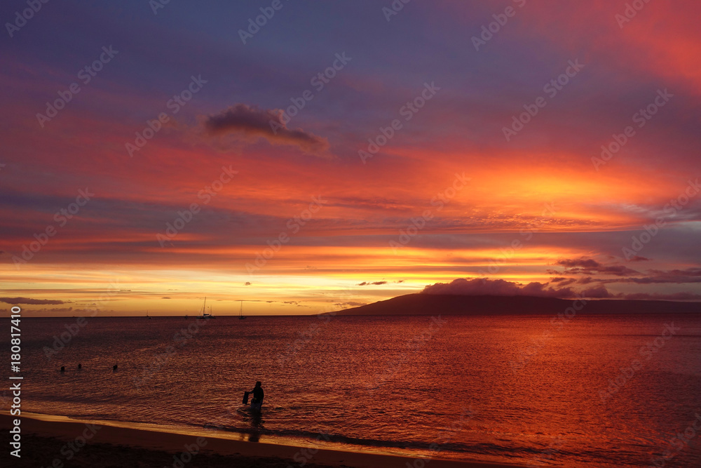 Sunset from a beach in Maui, Hawaii