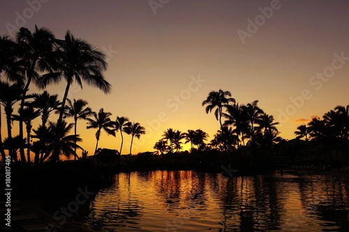 Sunset from a gorgeous hotel pool in Kauai, Hawaii