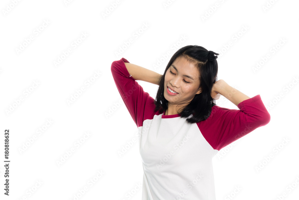 Beautiful asian woman is dancing, portrait studio on white background Beautiful asian woman is dancing, portrait studio on white background