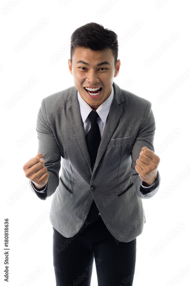 Portrait of a business man celebration success. Isolated on white background Portrait of a business man celebration success. Isolated on white background