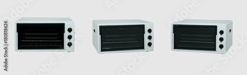 three positions of a small household oven on a white background