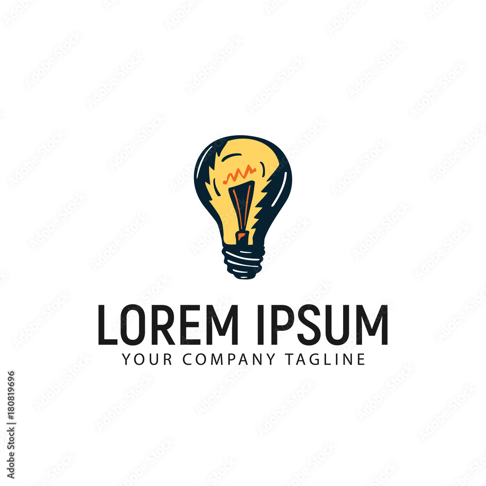 bulb lamp hand drawn logo design concept template bulb lamp hand drawn logo design concept template