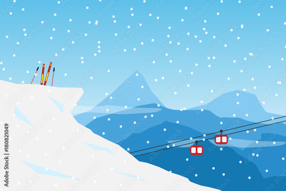 vector  Minimalist style Snow Ski concept. Flat Minimal Landscape Illustration Eps10
