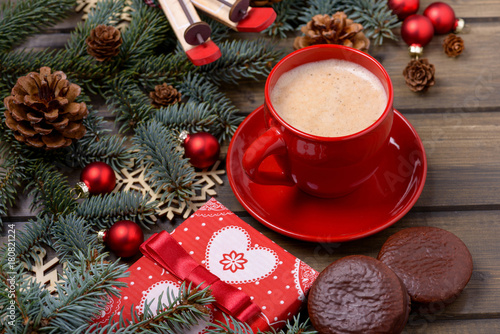 Christmas card with coffee and cookie