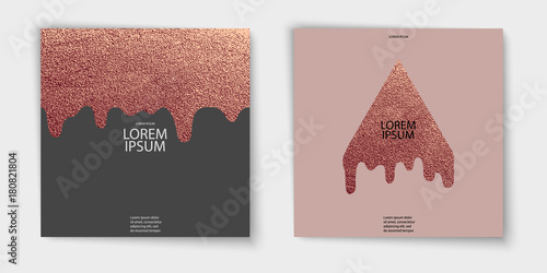 Modern and stylish minimal design. Copper glossy background. Metallic texture. Bronze metal texture. Rose quartz pattern .