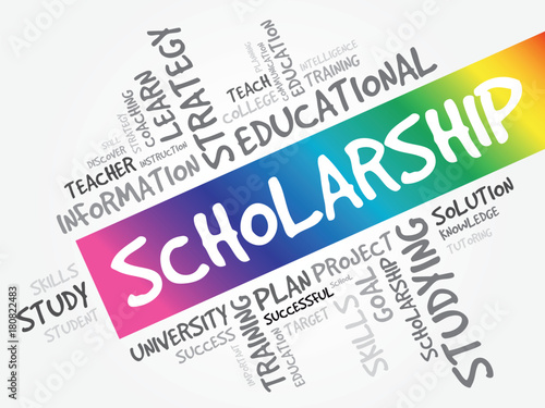 Scholarship word cloud collage, education concept background