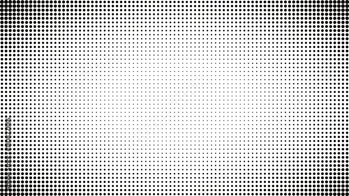 Abstract black and white dots background. Comic pop art style. Light effect. Gradient background with dots.