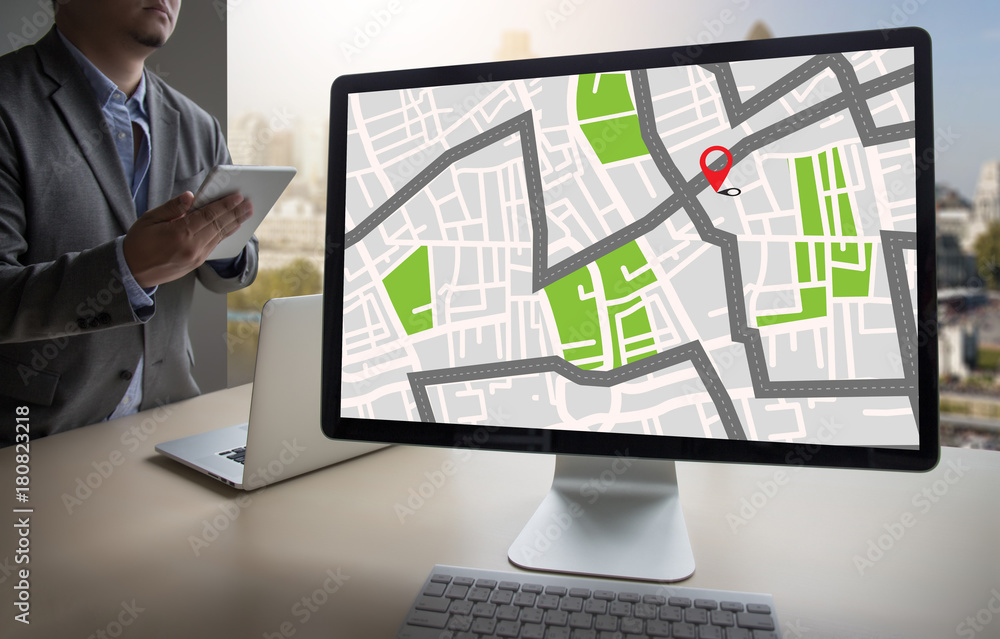 GPS Map to Route Destination network connection Location Street Map with GPS Icons Navigation GPS Map to Route Destination network connection Location Street Map with GPS Icons Navigation
