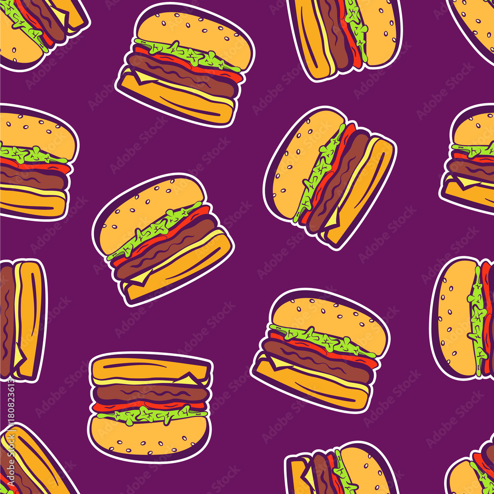 Sticker Hamburger is exploding. Vector illustration