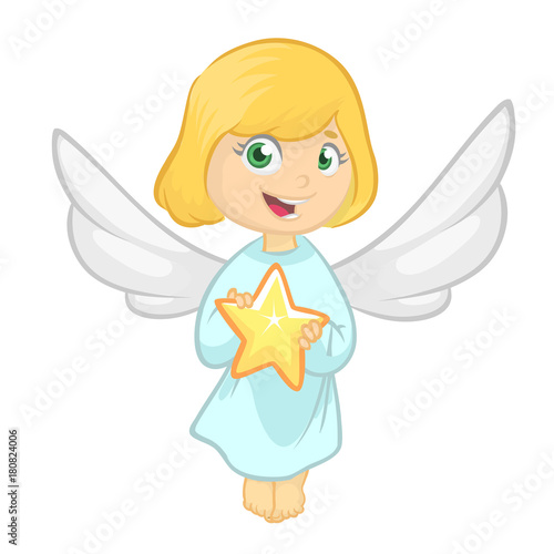 Illustration Featuring a Little Girl Dressed as an Angel. Vector cartoon