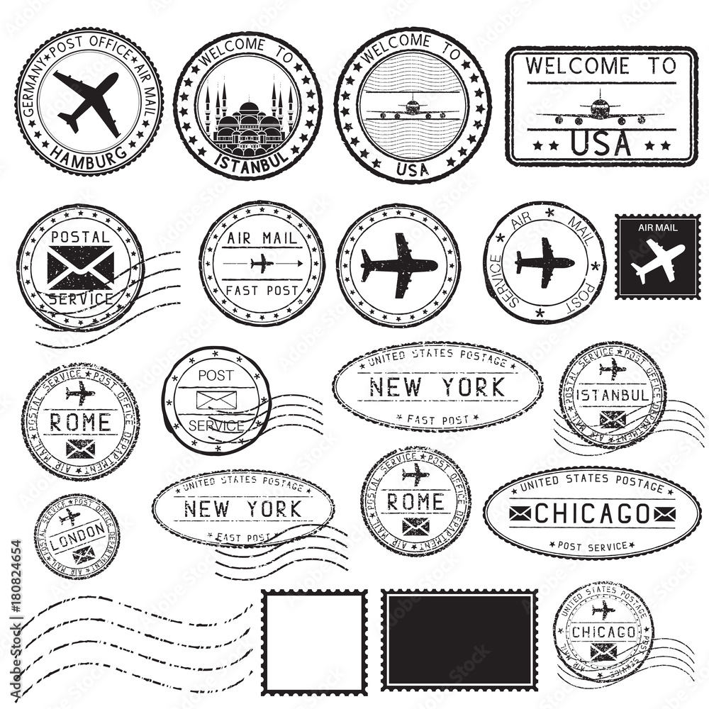 Tourist stamps and postmarks. Collection of round ink stamps
