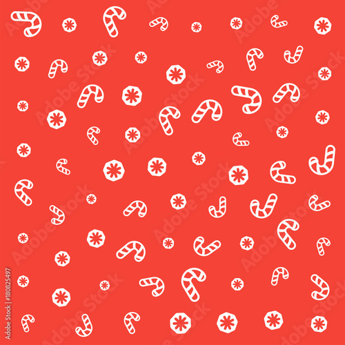 candy cane and snowflake seamless pattern on red background. vector background design.