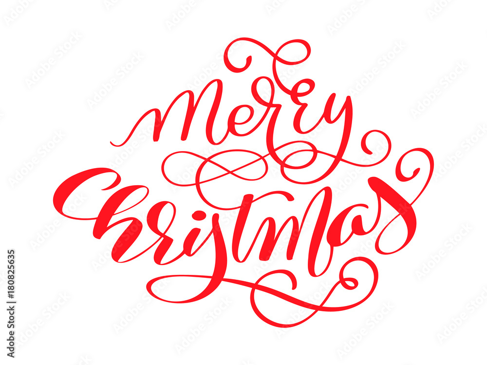 Merry Christmas red vector Calligraphic Lettering text for design greeting cards. Holiday Greeting Gift Poster. Calligraphy modern Font Merry Christmas red vector Calligraphic Lettering text for design greeting cards. Holiday Greeting Gift Poster. Calligraphy modern Font